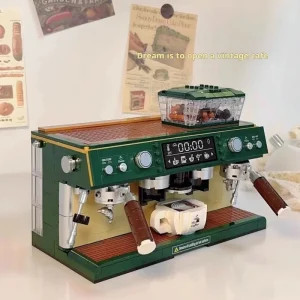 Retro coffee machine, bread machine, small pieces, assembled building blocks, series of educational toys, Christmas birthday gif