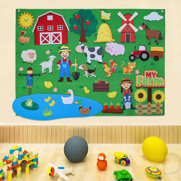 Felt Story Board Set Toy for kids Farm Animals Preschool Education Early Learning Interactive Play Mat Wall Hanging Gift for To - Image 2