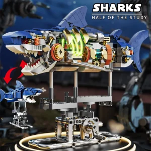 687 PCS Ideas Shark Building Block Set with Display Stand Sea Animals Building Blocks Toys for Kids Adults Ocean Lovers