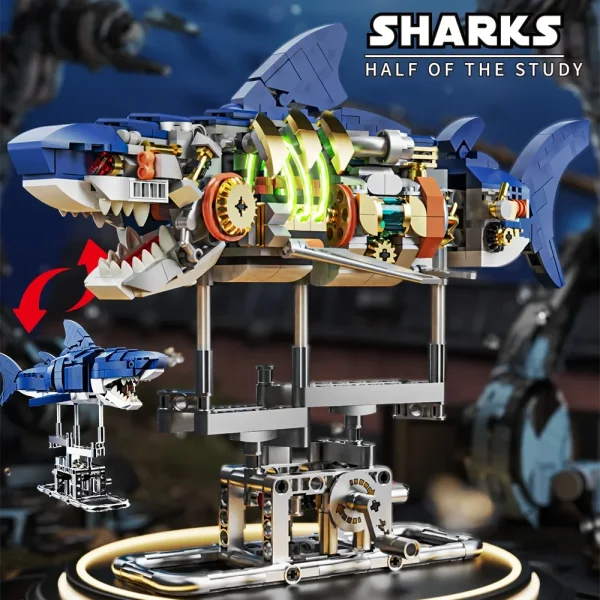 687 PCS Ideas Shark Building Block Set with Display Stand Sea Animals Building Blocks Toys for Kids Adults Ocean Lovers